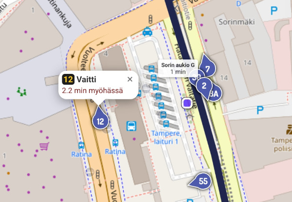 Poikkeusreitit eivät näy reaaliaikaisissa seurantapalveluissa, joten bussit saattavat näkyä väärän tuntuisissa paikoissa.